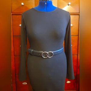 Nine West Women Black Silver Buckle Belt